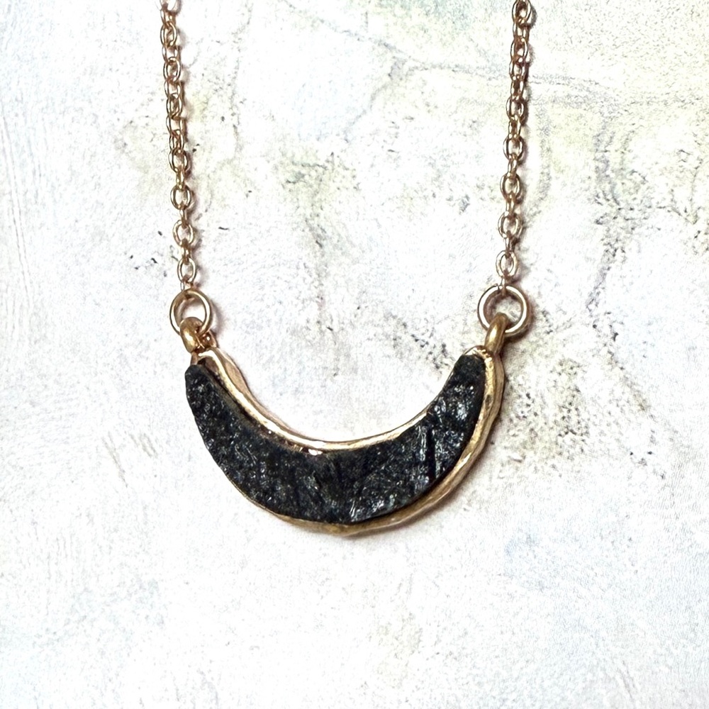 Crescent Moon Druzy Stone Pendant Necklace